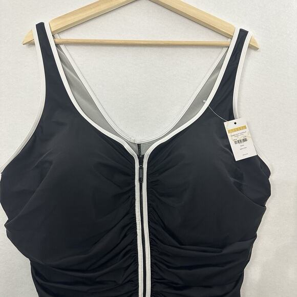 Delimira Swimsuit Womens Plus 22 Black White Zipper Front One Piece NWT - Picture 3 of 14